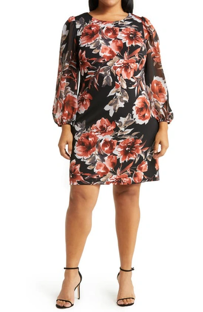Shop Connected Apparel Floral Long Sleeve Dress In Spice