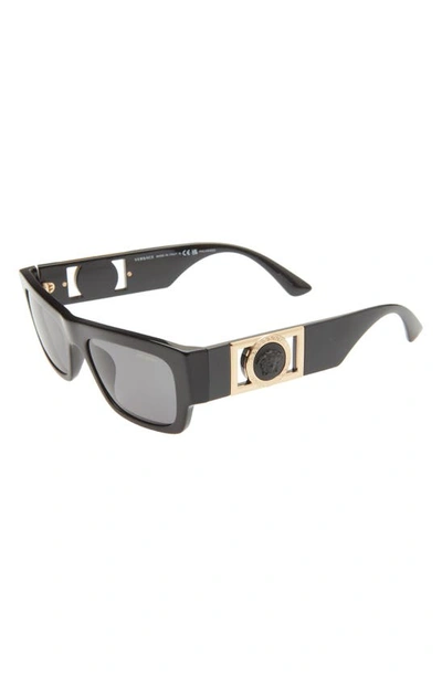 Shop Versace 53mm Polarized Rectangular Sunglasses In Black