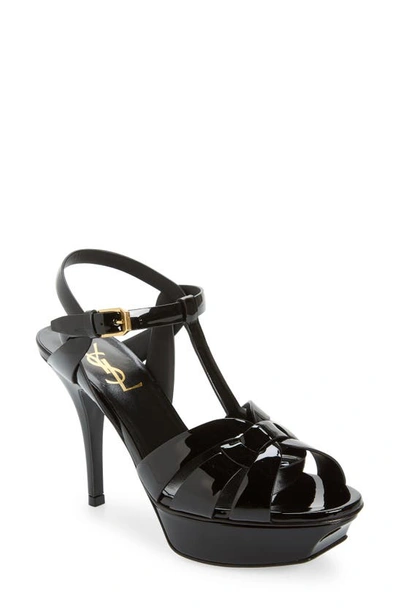 Saint Laurent Tribute Platform Sandals In Smooth Leather Shoes In Black