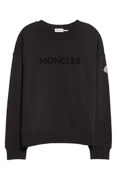 Shop Moncler Logo Cotton Blend Sweatshirt In Black