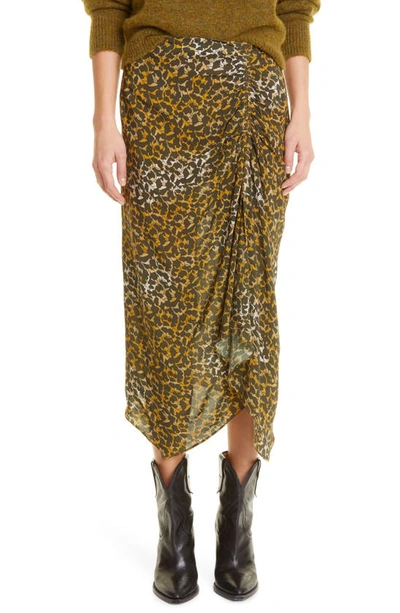 Shop Isabel Marant Étoile Azaria Floral Print Ruched Handkerchief Hem Midi Skirt In Bronze