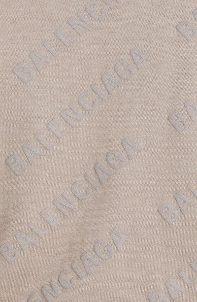 Shop Balenciaga Fitted Cotton Logo Sweater In Beige/ Beige