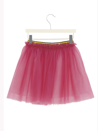 Shop Off-white Logo Tulle Skirt In Fuchsia
