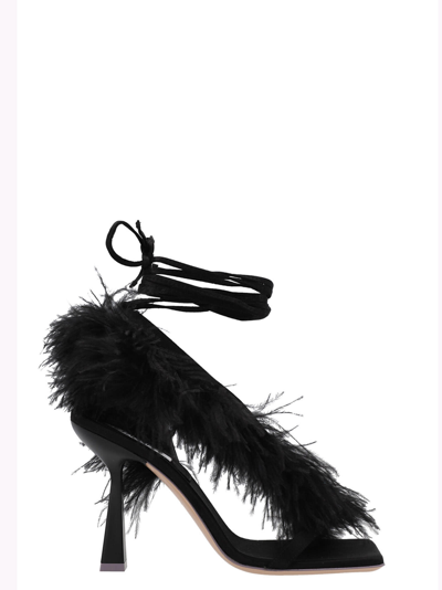 Sebastian Milano Feather Detailed Wrap Sandals In Black