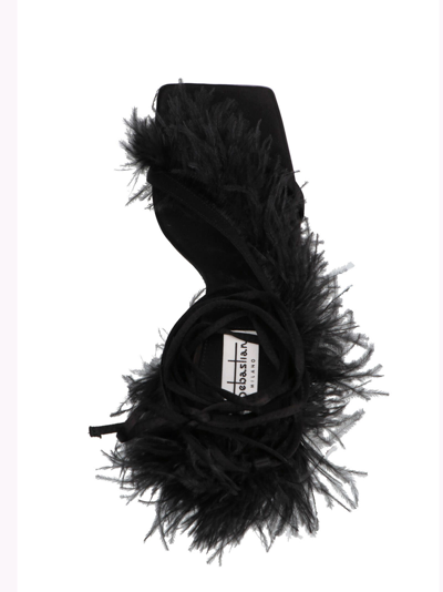 Sebastian Milano Feather Detailed Wrap Sandals In Black