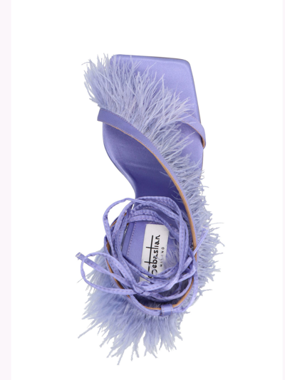 Shop Sebastian Milano Feather Wrap Sandals In Purple