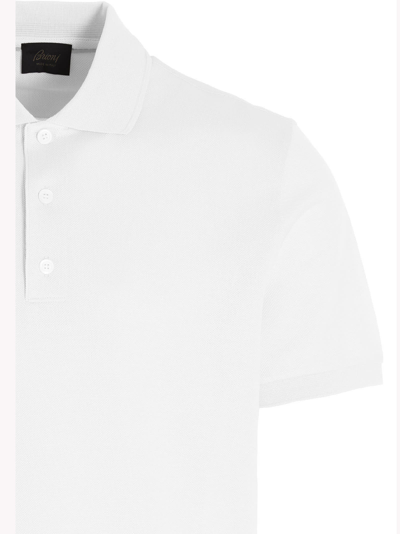 Shop Brioni Cotton Piquet Polo Shirt In White