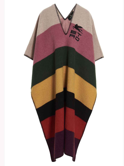 Shop Etro Jacquard Wool Poncho In Multicolor