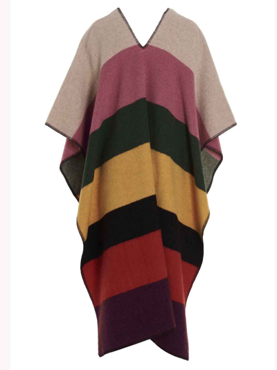 Shop Etro Jacquard Wool Poncho In Multicolor