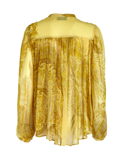 Shop Etro Woman Yellow Silk Georgette Blouse With Paisley Print In Giallo