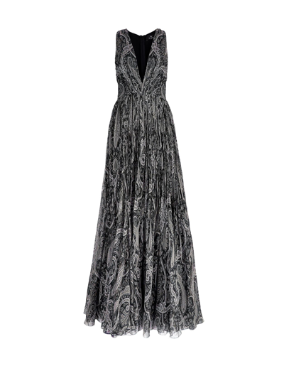 Shop Etro Long Dress In Black Silk Chiffon With Paisley Print In Nero