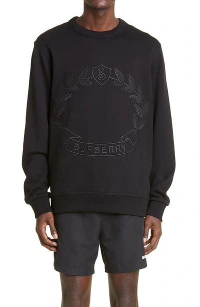 Shop Burberry Embroidered Cotton Logo Sweatshirt In Black