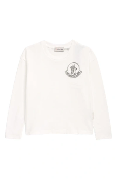 Shop Moncler Kids' Logo Long Sleeve Graphic Tee In White