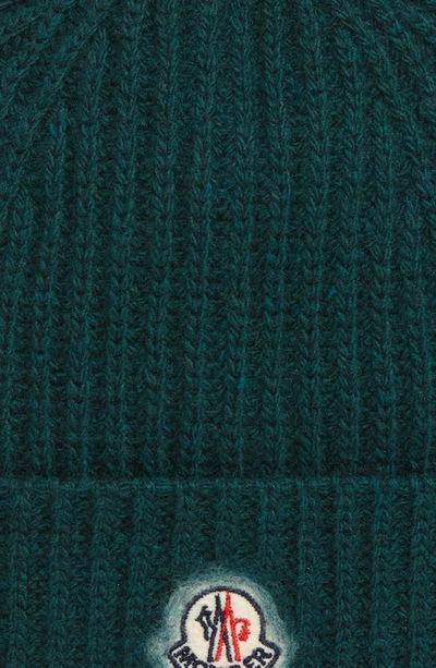 Shop Moncler Kids' Logo Patch Wool Beanie In Green
