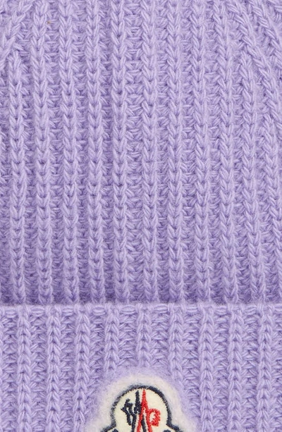 Shop Moncler Kids' Logo Patch Wool Beanie In Purple