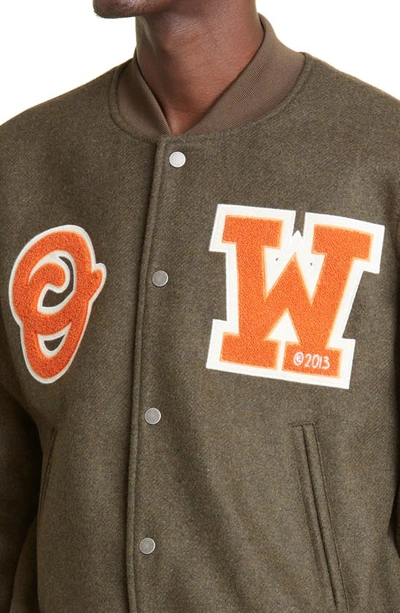 OFF-WHITE Logo Patch Varsity Jacket Black/Orange for Men