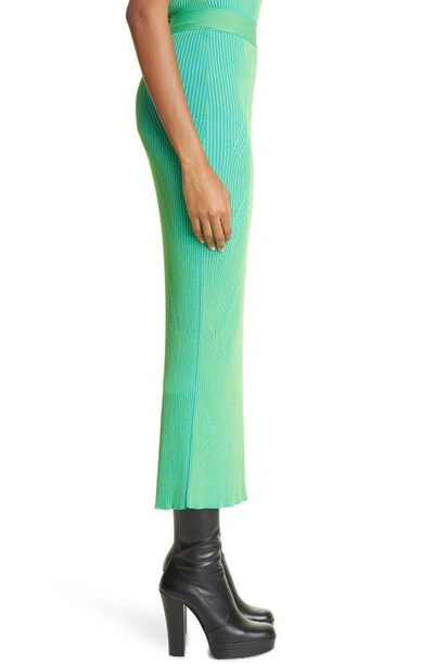 Shop Aknvas Leslie Ribbed Midi Skirt In Grass/ Cyan