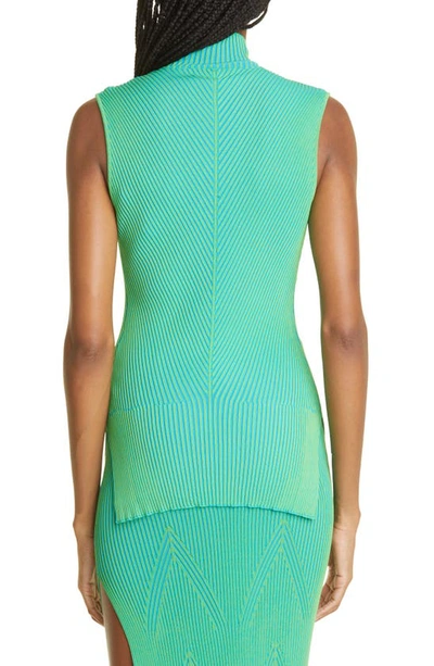 Shop Aknvas Maud Ribbed Sleeveless Turtleneck Top In Grass/ Cyan