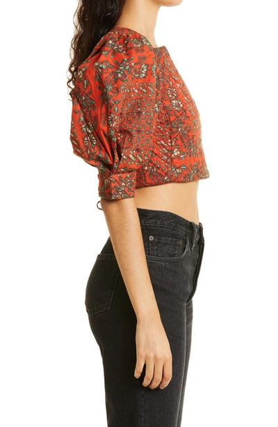 Shop Ulla Johnson Anise Puff Sleeve Crop Top In Clementine