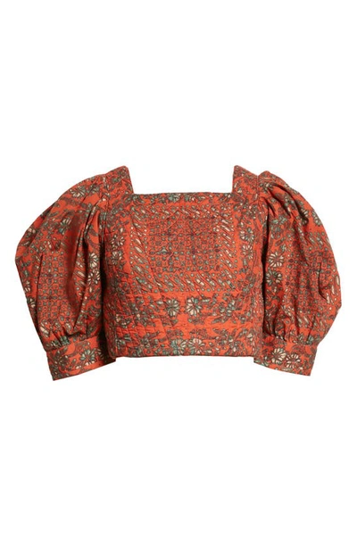 Shop Ulla Johnson Anise Puff Sleeve Crop Top In Clementine