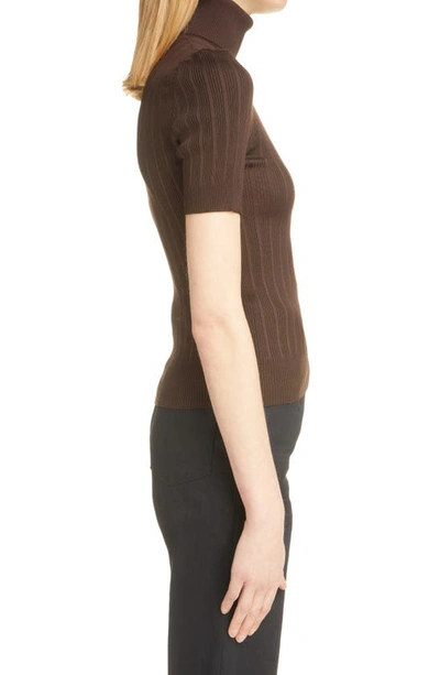 Shop Saint Laurent Silk Rib Turtleneck Sweater In Marron