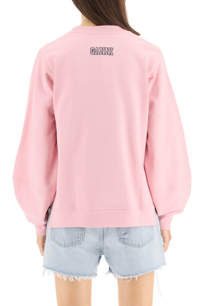 Shop Ganni Software Isoli Puff Sleeve Sweatshirt In Pink
