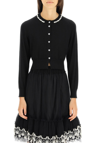Simone Rocha Bead-embellished Wool Crop Cardigan In Black