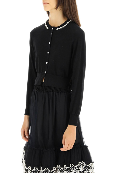 Simone Rocha Bead-embellished Wool Crop Cardigan In Black