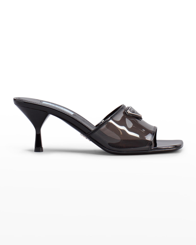 Shop Prada Plexi Patent Kitten-heel Mule Sandals In Nero