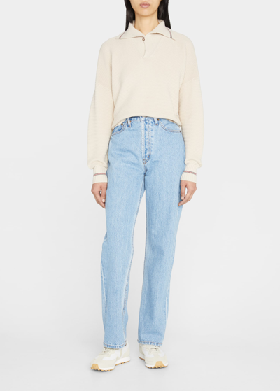 Still Here Childhood Faded-wash Straight-leg High-rise Jeans In Vintage Blue