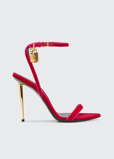 Shop Tom Ford Lock 105mm Velvet Ankle-strap Sandals In Crimson Pink