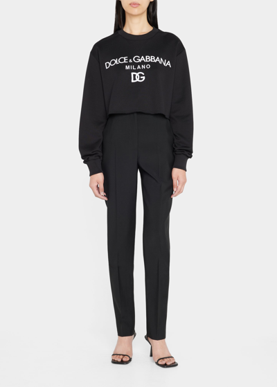 Shop Dolce & Gabbana Logo Raw Cut Crop Sweatshirt In Black