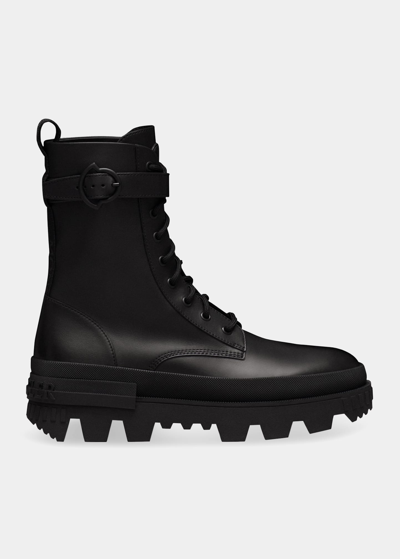 Shop Moncler Carinn Leather Combat Boots In Black