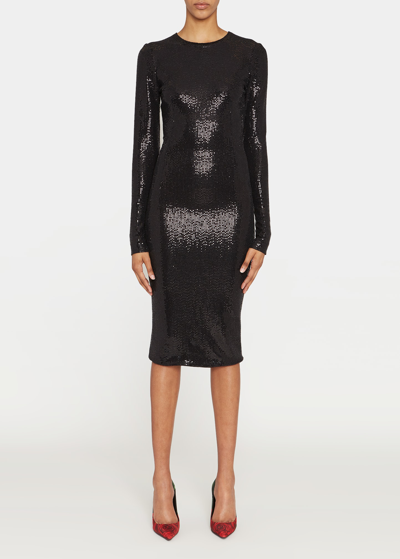 Shop Dolce & Gabbana Sequin Embellished Jersey Midi Dress In Black