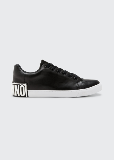 Shop Moschino Men's Maxilogo Leather Low-top Sneakers In Black
