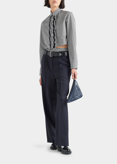 Shop Prada Lana Low-rise Gabardine Trousers In F0008 Bleu