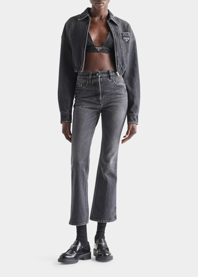 Shop Prada Cropped Bootcut Denim Jeans In F0557 Black