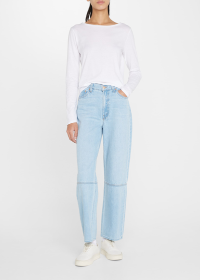 Shop Mother The High Waisted Double Stack Seamed Straight Ankle Jeans In Just A Nibble