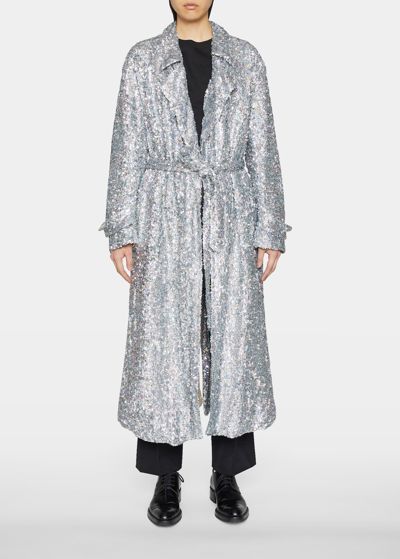 Shop Dries Van Noten Ronas Sequin-embellish Belted Trench Coat In Hologram