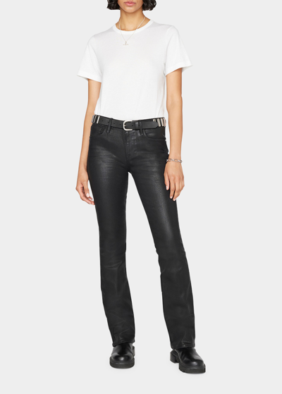 Shop Frame Le Mini Boot Coated Slim Bootcut Jeans In Noir Coated