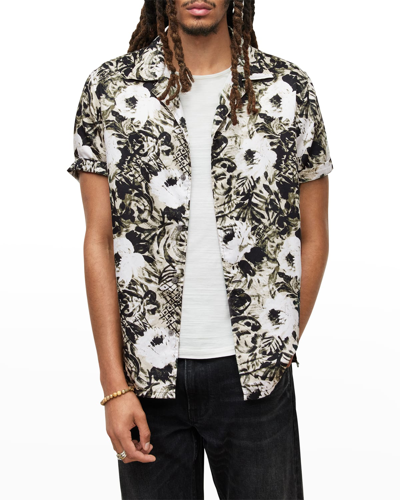 Shop John Varvatos Men's Danny Floral Camp Shirt In Olive