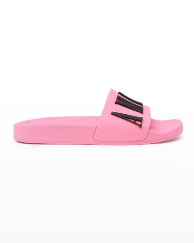 Shop Amiri Bicolor Logo Pool Sandals In Pink
