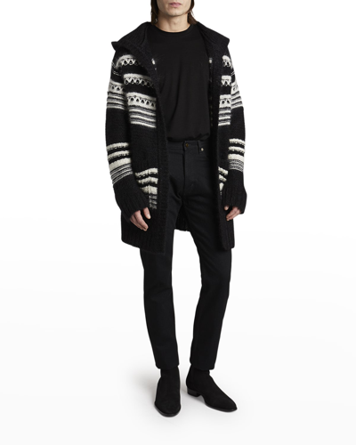 Shop Saint Laurent Men's Baja Cardigan Sweater In Black/ecru