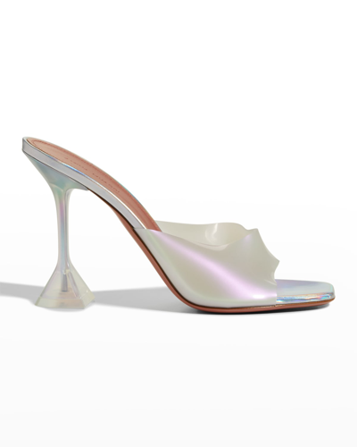 Shop Amina Muaddi Lupita Glass Slide Sandals In Pvc Pearly White