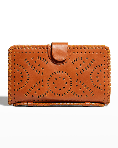 Shop Cleobella Mexicana Perforated Leather Clutch Bag In Cognac