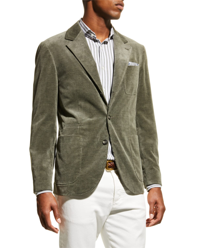 Shop Brunello Cucinelli Men's Cotton-cashmere Corduroy Sport Jacket In C2898 Military