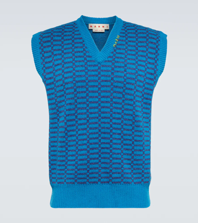 Shop Marni Jacquard Wool Sweater Vest In Vivid Blu