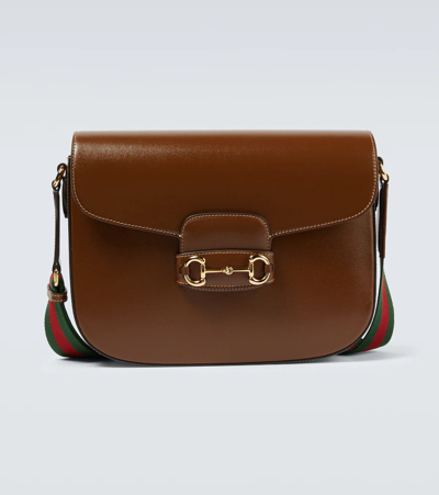 Shop Gucci Horsebit 1955 Leather Shoulder Bag In Brown Sugar/vrv