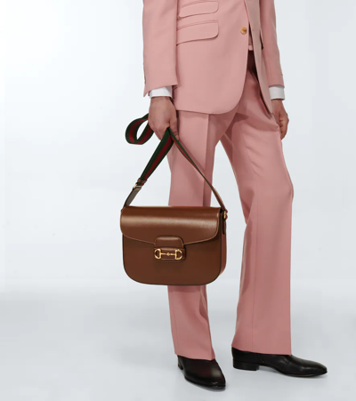 Shop Gucci Horsebit 1955 Leather Shoulder Bag In Brown Sugar/vrv