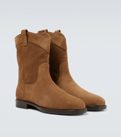 Shop Lemaire Suede Cowboy Boots In Otter